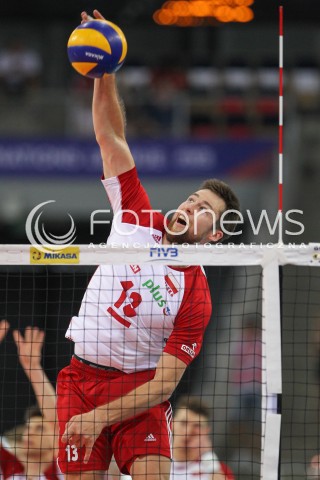  01.06.2018 LODZ <br />SIATKOWKA MEZCZYZN SIATKARSKA LIGA NARODOW MEZCZYZN 2018 <br />FIVB VOLLEYBALL NATIONS LEAGUE 2018 <br />MECZ POLSKA - FRANCJA ( Poland - France ) <br />N/Z MICHAL KUBIAK SYLWETKA ATAK <br /> 