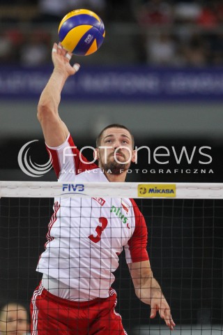  01.06.2018 LODZ <br />SIATKOWKA MEZCZYZN SIATKARSKA LIGA NARODOW MEZCZYZN 2018 <br />FIVB VOLLEYBALL NATIONS LEAGUE 2018 <br />MECZ POLSKA - FRANCJA ( Poland - France ) <br />N/Z DAWID KONARSKI SYLWETKA ATAK <br /> 