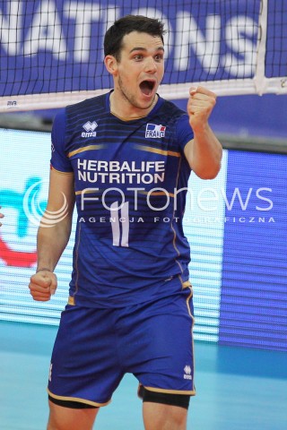  01.06.2018 LODZ <br />SIATKOWKA MEZCZYZN SIATKARSKA LIGA NARODOW MEZCZYZN 2018 <br />FIVB VOLLEYBALL NATIONS LEAGUE 2018 <br />MECZ POLSKA - FRANCJA ( Poland - France ) <br />N/Z ANTOINE BRIZARD RADOSC EMOCJE SYLWETKA <br /> 