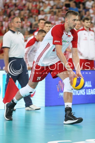 01.06.2018 LODZ <br />SIATKOWKA MEZCZYZN SIATKARSKA LIGA NARODOW MEZCZYZN 2018 <br />FIVB VOLLEYBALL NATIONS LEAGUE 2018 <br />MECZ POLSKA - FRANCJA ( Poland - France ) <br />N/Z MATEUSZ BIENIEK SYLWETKA <br /> 