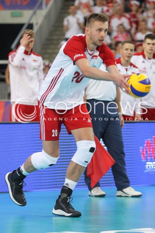  01.06.2018 LODZ <br />SIATKOWKA MEZCZYZN SIATKARSKA LIGA NARODOW MEZCZYZN 2018 <br />FIVB VOLLEYBALL NATIONS LEAGUE 2018 <br />MECZ POLSKA - FRANCJA ( Poland - France ) <br />N/Z MATEUSZ BIENIEK SYLWETKA <br /> 