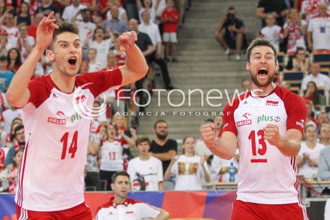  01.06.2018 LODZ <br />SIATKOWKA MEZCZYZN SIATKARSKA LIGA NARODOW MEZCZYZN 2018 <br />FIVB VOLLEYBALL NATIONS LEAGUE 2018 <br />MECZ POLSKA - FRANCJA ( Poland - France ) <br />N/Z MICHAL KUBIAK ALEKSANDER SLIWKA RADOSC EMOCJE <br /> 