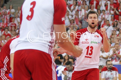  01.06.2018 LODZ <br />SIATKOWKA MEZCZYZN SIATKARSKA LIGA NARODOW MEZCZYZN 2018 <br />FIVB VOLLEYBALL NATIONS LEAGUE 2018 <br />MECZ POLSKA - FRANCJA ( Poland - France ) <br />N/Z MICHAL KUBIAK RADOSC EMOCJE <br /> 