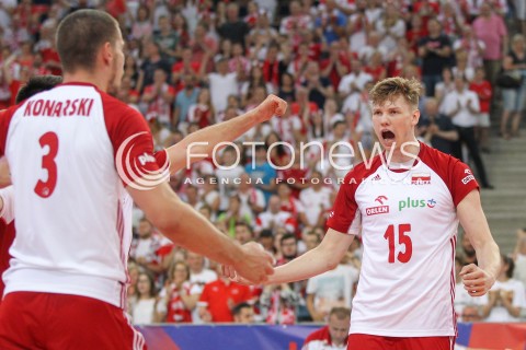  01.06.2018 LODZ <br />SIATKOWKA MEZCZYZN SIATKARSKA LIGA NARODOW MEZCZYZN 2018 <br />FIVB VOLLEYBALL NATIONS LEAGUE 2018 <br />MECZ POLSKA - FRANCJA ( Poland - France ) <br />N/Z JAKUB KOCHANOWSKI RADOSC EMOCJE <br /> 