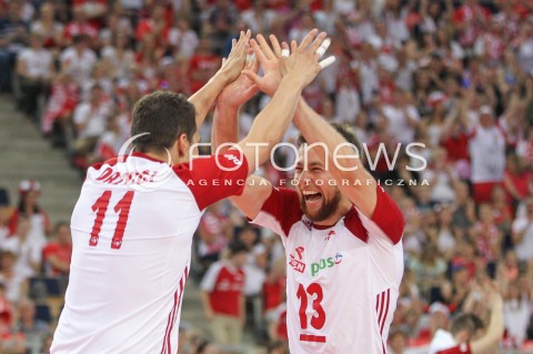  01.06.2018 LODZ <br />SIATKOWKA MEZCZYZN SIATKARSKA LIGA NARODOW MEZCZYZN 2018 <br />FIVB VOLLEYBALL NATIONS LEAGUE 2018 <br />MECZ POLSKA - FRANCJA ( Poland - France ) <br />N/Z FABIAN DRZYZGA MICHAL KUBIAK RADOSC EMOCJE <br /> 