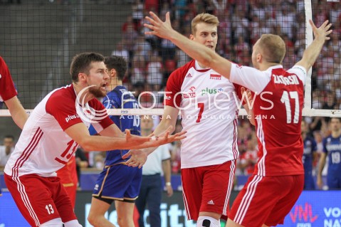  01.06.2018 LODZ <br />SIATKOWKA MEZCZYZN SIATKARSKA LIGA NARODOW MEZCZYZN 2018 <br />FIVB VOLLEYBALL NATIONS LEAGUE 2018 <br />MECZ POLSKA - FRANCJA ( Poland - France ) <br />N/Z MICHAL KUBIAK ARTUR SZALPUK PAWEL ZATORSKI RADOSC EMOCJE <br /> 