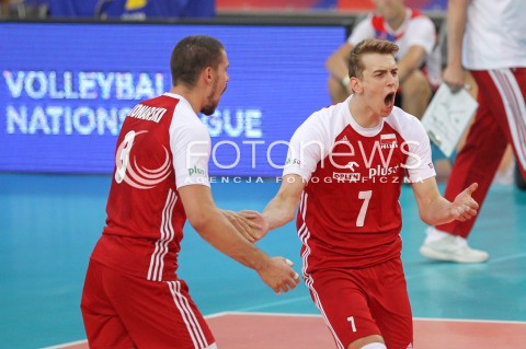  02.06.2018 LODZ <br />SIATKOWKA MEZCZYZN SIATKARSKA LIGA NARODOW MEZCZYZN 2018 <br />FIVB VOLLEYBALL NATIONS LEAGUE 2018 <br />MECZ POLSKA - CHINY ( Poland - China ) <br />N/Z ARTUR SZALPUK DAWID KONARSKI RADOSC EMOCJE <br /> 