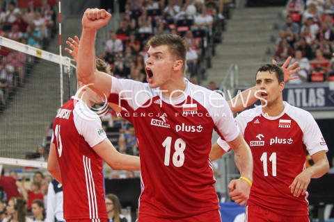  02.06.2018 LODZ <br />SIATKOWKA MEZCZYZN SIATKARSKA LIGA NARODOW MEZCZYZN 2018 <br />FIVB VOLLEYBALL NATIONS LEAGUE 2018 <br />MECZ POLSKA - CHINY ( Poland - China ) <br />N/Z BARTOSZ KWOLEK FABIAN DRZYZGA RADOSC EMOCJE SYLWETKA <br /> 