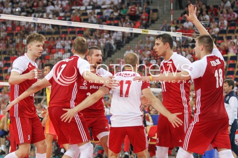  02.06.2018 LODZ <br />SIATKOWKA MEZCZYZN SIATKARSKA LIGA NARODOW MEZCZYZN 2018 <br />FIVB VOLLEYBALL NATIONS LEAGUE 2018 <br />MECZ POLSKA - CHINY ( Poland - China ) <br />N/Z JAKUB KOCHANOWSKI DAWID KONARSKI FABIAN DRZYZGA BARTOSZ KWOLEK RADOSC EMOCJE <br /> 