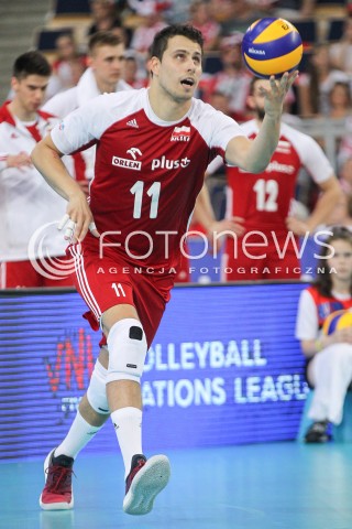  02.06.2018 LODZ <br />SIATKOWKA MEZCZYZN SIATKARSKA LIGA NARODOW MEZCZYZN 2018 <br />FIVB VOLLEYBALL NATIONS LEAGUE 2018 <br />MECZ POLSKA - CHINY ( Poland - China ) <br />N/Z FABIAN DRZYZGA SYLWETKA <br /> 