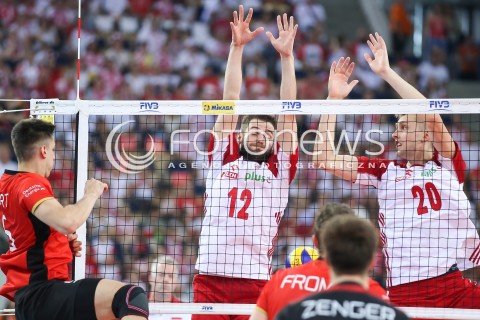  03.06.2018 LODZ <br />
SIATKOWKA MEZCZYZN SIATKARSKA LIGA NARODOW MEZCZYZN 2018 <br />
FIVB VOLLEYBALL NATIONS LEAGUE 2018 <br />
MECZ POLSKA - NIEMCY ( Poland - Germany ) <br />
N/Z GRZEGORZ LOMACZ MATEUSZ BIENIEK<br />
 