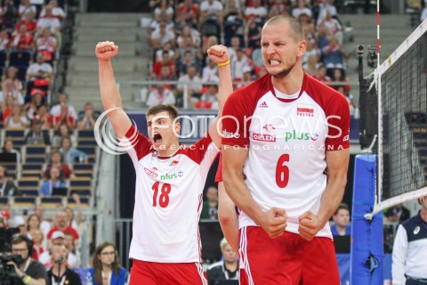  03.06.2018 LODZ <br />SIATKOWKA MEZCZYZN SIATKARSKA LIGA NARODOW MEZCZYZN 2018 <br />FIVB VOLLEYBALL NATIONS LEAGUE 2018 <br />MECZ POLSKA - NIEMCY ( Poland - Germany ) <br />N/Z BARTOSZ KWOLEK BARTOSZ KUREK RADOSC EMOCJE SYLWETKA <br /> 