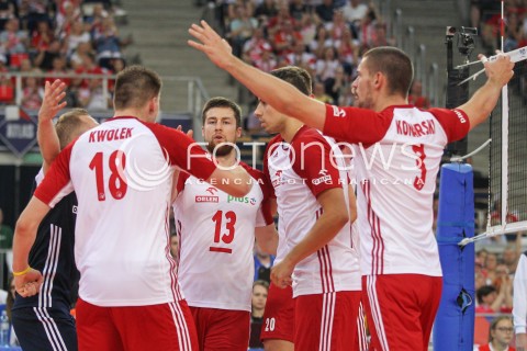 03.06.2018 LODZ <br />SIATKOWKA MEZCZYZN SIATKARSKA LIGA NARODOW MEZCZYZN 2018 <br />FIVB VOLLEYBALL NATIONS LEAGUE 2018 <br />MECZ POLSKA - NIEMCY ( Poland - Germany ) <br />N/Z MICHAL KUBIAK RADOSC EMOCJE <br /> 