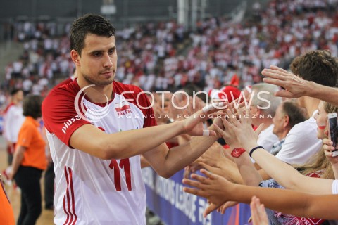  03.06.2018 LODZ <br />SIATKOWKA MEZCZYZN SIATKARSKA LIGA NARODOW MEZCZYZN 2018 <br />FIVB VOLLEYBALL NATIONS LEAGUE 2018 <br />MECZ POLSKA - NIEMCY ( Poland - Germany ) <br />N/Z FABIAN DRZYZGA KIBICE DOPING PODZIEKOWANIE <br /> 