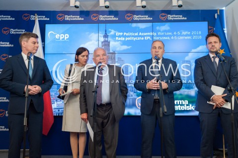  04.06.2018 WARSZAWA<br />KONFERENCJA PO W WARSZAWIE<br />N/Z JOSEPH DAUL GRZEGORZ SCHETYNA RAFAL TRASKOWSKI JAN GRABIEC<br /> 