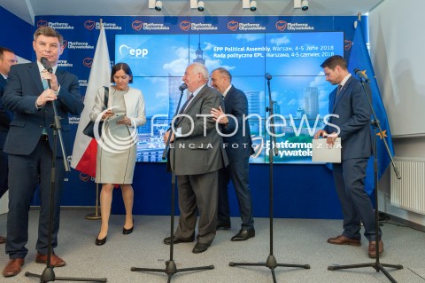  04.06.2018 WARSZAWA<br />KONFERENCJA PO W WARSZAWIE<br />N/Z JOSEPH DAUL GRZEGORZ SCHETYNA RAFAL TRASKOWSKI JAN GRABIEC<br /> 