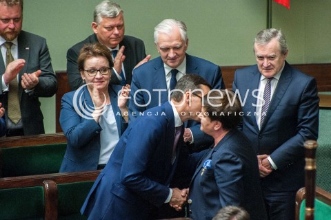  06.06.2018 WARSZAWA<br />POSIEDZENIE SEJMU<br />DEBATA I GLOSOWANIE NAD WNIOSKIEM O WOTUM NIEUFNOSCI DLA MINISTER RODZINY ELZBIETY RAFALSKIEJ I WICEPREMIER BEATY SZYDLO<br />N/Z BEATA SZYDLO PREMIER MATEUSZ MORAWIECKI PIOTR GLINSKI JAROSLAW GOWIN JACEK CZAPUTOWICZ MAREK SUSKI LUKASZ SZUMOWSKI<br /> 