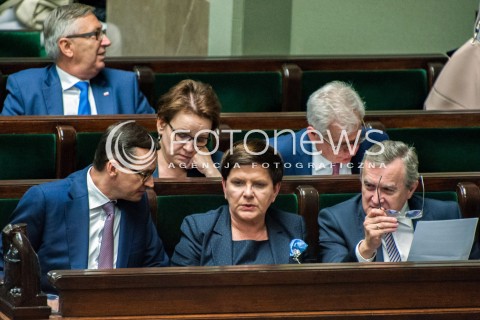  06.06.2018 WARSZAWA<br />POSIEDZENIE SEJMU<br />DEBATA I GLOSOWANIE NAD WNIOSKIEM O WOTUM NIEUFNOSCI DLA MINISTER RODZINY ELZBIETY RAFALSKIEJ I WICEPREMIER BEATY SZYDLO<br />N/Z PREMIER MATEUSZ MORAWIECKI BEATA SZYDLO PIOTR GLINSKI<br /> 