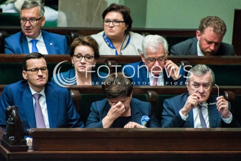  06.06.2018 WARSZAWA<br />POSIEDZENIE SEJMU<br />DEBATA I GLOSOWANIE NAD WNIOSKIEM O WOTUM NIEUFNOSCI DLA MINISTER RODZINY ELZBIETY RAFALSKIEJ I WICEPREMIER BEATY SZYDLO<br />N/Z PREMIER MATEUSZ MORAWIECKI BEATA SZYDLO PIOTR GLINSKI ANNA ZALEWSKA JACEK CZAPUTOWICZ<br /> 