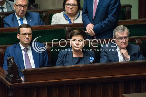  06.06.2018 WARSZAWA<br />POSIEDZENIE SEJMU<br />DEBATA I GLOSOWANIE NAD WNIOSKIEM O WOTUM NIEUFNOSCI DLA MINISTER RODZINY ELZBIETY RAFALSKIEJ I WICEPREMIER BEATY SZYDLO<br />N/Z PREMIER MATEUSZ MORAWIECKI BEATA SZYDLO PIOTR GLINSKI<br /> 