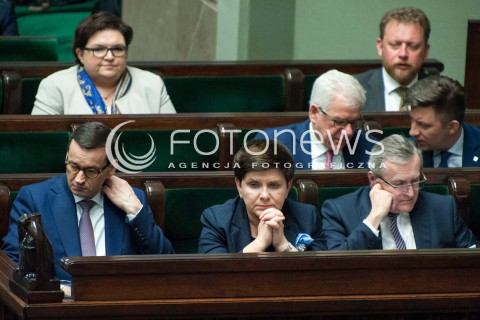  06.06.2018 WARSZAWA<br />POSIEDZENIE SEJMU<br />DEBATA I GLOSOWANIE NAD WNIOSKIEM O WOTUM NIEUFNOSCI DLA MINISTER RODZINY ELZBIETY RAFALSKIEJ I WICEPREMIER BEATY SZYDLO<br />N/Z PREMIER MATEUSZ MORAWIECKI BEATA SZYDLO PIOTR GLINSKI<br /> 