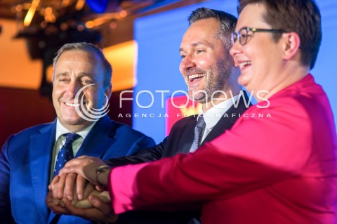  23.06.2018 GDANSK<br />PREZENTACJA KANDYDATA NOWOCZESNEJ I PLATFORMY OBYWATELSKIEJ NA PREZYDENTA MIASTA GDANSK <br />N/Z GRZEGORZ SCHETYNA JAROSLAW WALESA KATARZYNA LUBNAUER<br /> 