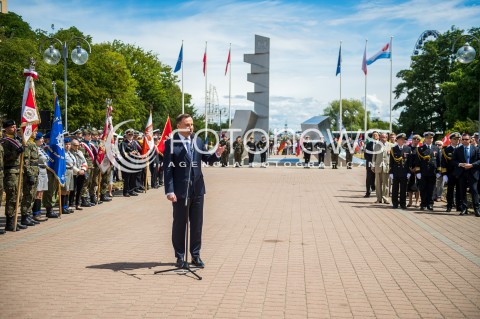  24.06.2018 GDYNIA<br />SWIETO MARYNARKI WOJENNEJ RP Z UDZIALEM PREZYDENTA ANDRZEJA DUDY <br />N/Z PREZYDENT RP ANDRZEJ DUDA NA TLE POMNIKA POLSKI MORSKIEJ<br /> 