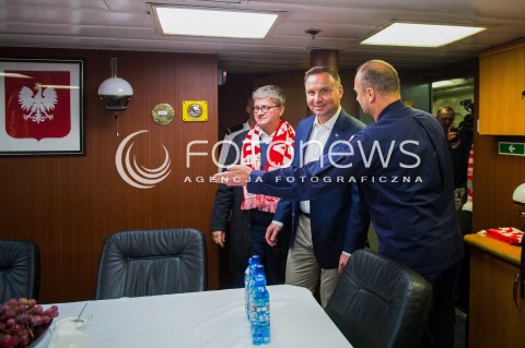  24.06.2018 GDYNIA<br />PREZYDENT ANDRZEJ DUDA KIBICUJE REPREZENTACJI POLSKI W MECZU Z KOLUMBIA NA ORP KAZIMIERZ PULASKI W GDYNI<br />N/Z PAWEL SOLOCH ANDRZEJ DUDA<br /> 