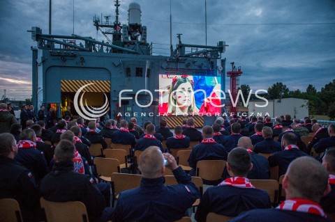  24.06.2018 GDYNIA<br />PREZYDENT ANDRZEJ DUDA KIBICUJE REPREZENTACJI POLSKI W MECZU Z KOLUMBIA NA ORP KAZIMIERZ PULASKI W GDYNI<br />N/Z PREZYDENT ANDRZEJ DUDA OGLADA MECZ REPREZENTACJI POLSKI Z KOLUMBIA<br /> 