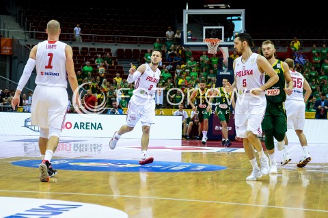  28.06.2018 GDANSK SOPOT<br />
KOSZYKOWKA - KWALIFIKACJE DO MISTRZOSTW SWIATA 2019<br />
BASKETBALL - WORLD CHAMPIONSHIPS 2019 QUALIFICATION ROUND<br />
POLSKA - LITWA<br />
(poland - lithuania)<br />
N/Z MACIEJ LAMPE MATEUSZ PONITKA AARON CEL RADOSC EMOCJE<br />
 