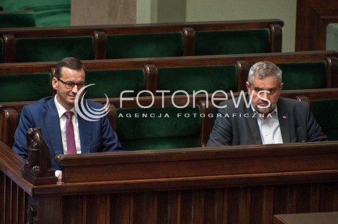  19.07.2018 WARSZAWA SEJM<br />POSIEDZENIE SEJMU<br />N/Z PREMIER MATEUSZ MORAWIECKI JAN KRZYSZTOF ARDANOWSKI<br /> 