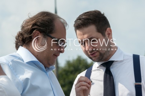  03.08.2018 WARSZAWA<br />KONFERENCJA PATRYKA JAKIEGO KANDYDATA NA PREZYDENTA WARSZAWY<br />N/Z PATRYK JAKI MAREK GROBARCZYK<br /> 