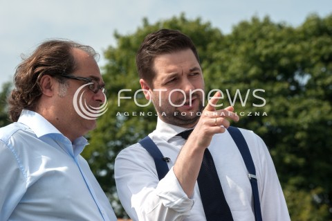  03.08.2018 WARSZAWA<br />KONFERENCJA PATRYKA JAKIEGO KANDYDATA NA PREZYDENTA WARSZAWY<br />N/Z PATRYK JAKI MAREK GROBARCZYK<br /> 