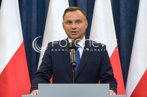  16.08.2018 WARSZAWA<br />OGLOSZENIE PRZEZ PREZYDENTA DECYZJI O WETO W SPRAWIE ZMIANY ORDYNACJI WYBORCZEJ<br />N/Z PREZYDENT RP ANDRZEJ DUDA<br /> 