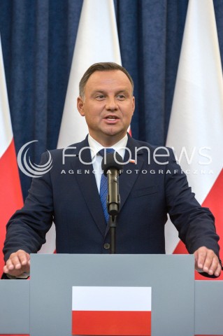  16.08.2018 WARSZAWA<br />OGLOSZENIE PRZEZ PREZYDENTA DECYZJI O WETO W SPRAWIE ZMIANY ORDYNACJI WYBORCZEJ<br />N/Z PREZYDENT RP ANDRZEJ DUDA<br /> 