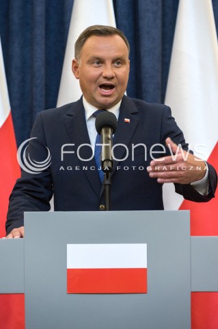  16.08.2018 WARSZAWA<br />OGLOSZENIE PRZEZ PREZYDENTA DECYZJI O WETO W SPRAWIE ZMIANY ORDYNACJI WYBORCZEJ<br />N/Z PREZYDENT RP ANDRZEJ DUDA<br /> 