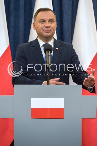  16.08.2018 WARSZAWA<br />OGLOSZENIE PRZEZ PREZYDENTA DECYZJI O WETO W SPRAWIE ZMIANY ORDYNACJI WYBORCZEJ<br />N/Z PREZYDENT RP ANDRZEJ DUDA<br /> 