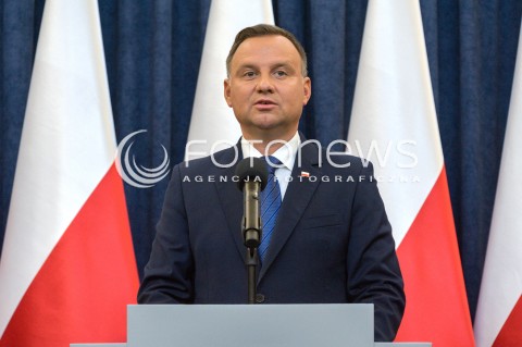  16.08.2018 WARSZAWA<br />OGLOSZENIE PRZEZ PREZYDENTA DECYZJI O WETO W SPRAWIE ZMIANY ORDYNACJI WYBORCZEJ<br />N/Z PREZYDENT RP ANDRZEJ DUDA<br /> 