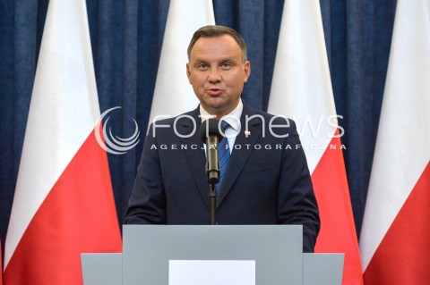  16.08.2018 WARSZAWA<br />OGLOSZENIE PRZEZ PREZYDENTA DECYZJI O WETO W SPRAWIE ZMIANY ORDYNACJI WYBORCZEJ<br />N/Z PREZYDENT RP ANDRZEJ DUDA<br /> 
