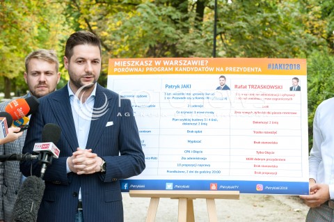  17.08.2018 WARSZAWA<br />KONFERENCJA PRASOWA KANDYDATA NA PREZYDENTA WARSZAWY PATRYKA JAKIEGO POROWNAJ PROGRAM KANDYDATOW NA PREZYDENTA<br />N/Z PATRYK JAKI<br /> 