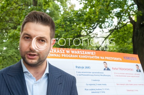  17.08.2018 WARSZAWA<br />KONFERENCJA PRASOWA KANDYDATA NA PREZYDENTA WARSZAWY PATRYKA JAKIEGO POROWNAJ PROGRAM KANDYDATOW NA PREZYDENTA<br />N/Z PATRYK JAKI<br /> 