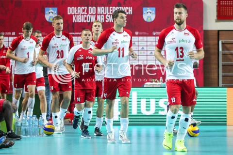  18.08.2018 OSTROWIEC SWIETOKRZYSKI <br />
SIATKOWKA MEZCZYZN <br />
MECZ TOWARZYSKI <br />
POLSKA - KAMERUN ( Poland - Cameroon ) <br />
N/Z REPREZENTACJA POLSKI ZAWODNICY MICHAL KUBIAK FABIAN DRZYZGA DAMIAN WOJTASZEK MATEUSZ BIENIEK PIOTR NOWAKOWSKI ARTUR SZALPUK <br />
 