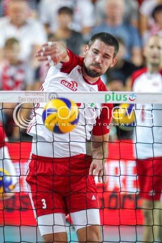  18.08.2018 OSTROWIEC SWIETOKRZYSKI <br />
SIATKOWKA MEZCZYZN <br />
MECZ TOWARZYSKI <br />
POLSKA - KAMERUN ( Poland - Cameroon ) <br />
N/Z DAWID KONARSKI SYLWETKA ATAK <br />
 