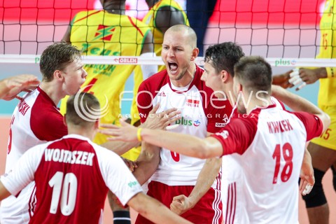  18.08.2018 OSTROWIEC SWIETOKRZYSKI <br />
SIATKOWKA MEZCZYZN <br />
MECZ TOWARZYSKI <br />
POLSKA - KAMERUN ( Poland - Cameroon ) <br />
N/Z BARTOSZ KUREK FABIAN DRZYZGA JAKUB KOCHANOWSKI RADOSC EMOCJE <br />
 