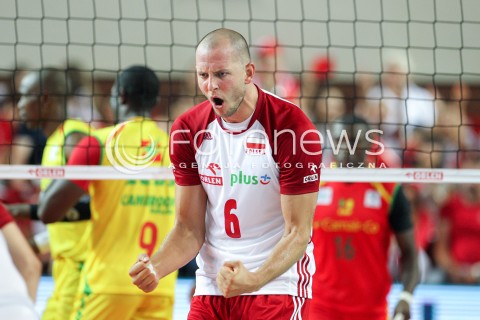  18.08.2018 OSTROWIEC SWIETOKRZYSKI <br />
SIATKOWKA MEZCZYZN <br />
MECZ TOWARZYSKI <br />
POLSKA - KAMERUN ( Poland - Cameroon ) <br />
N/Z BARTOSZ KUREK RADOSC EMOCJE SYLWETKA <br />
 