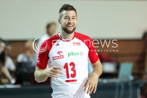  18.08.2018 OSTROWIEC SWIETOKRZYSKI <br />
SIATKOWKA MEZCZYZN <br />
MECZ TOWARZYSKI <br />
POLSKA - KAMERUN ( Poland - Cameroon ) <br />
N/Z MICHAL KUBIAK RADOSC EMOCJE SYLWETKA <br />
 