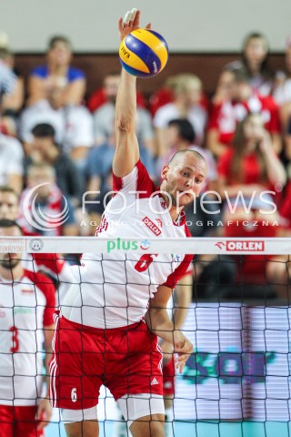  18.08.2018 OSTROWIEC SWIETOKRZYSKI <br />
SIATKOWKA MEZCZYZN <br />
MECZ TOWARZYSKI <br />
POLSKA - KAMERUN ( Poland - Cameroon ) <br />
N/Z BARTOSZ KUREK SYLWETKA ATAK <br />
 