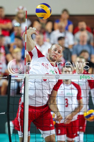  18.08.2018 OSTROWIEC SWIETOKRZYSKI <br />
SIATKOWKA MEZCZYZN <br />
MECZ TOWARZYSKI <br />
POLSKA - KAMERUN ( Poland - Cameroon ) <br />
N/Z BARTOSZ KUREK SYLWETKA ATAK <br />
 