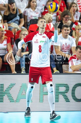  18.08.2018 OSTROWIEC SWIETOKRZYSKI <br />
SIATKOWKA MEZCZYZN <br />
MECZ TOWARZYSKI <br />
POLSKA - KAMERUN ( Poland - Cameroon ) <br />
N/Z DAMIAN SCHULZ SYLWETKA <br />
 