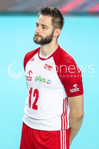  18.08.2018 OSTROWIEC SWIETOKRZYSKI <br />
SIATKOWKA MEZCZYZN <br />
MECZ TOWARZYSKI <br />
POLSKA - KAMERUN ( Poland - Cameroon ) <br />
N/Z GRZEGORZ LOMACZ GLOWKA PORTRET SYLWETKA <br />
 